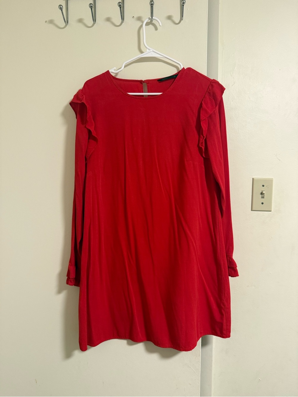 Red Ruffle-Shoulder Long-Sleeve Mini Dress